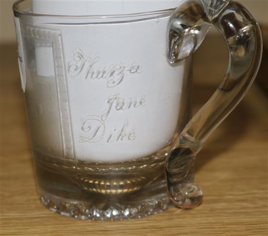 A William IV Sunderland Bridge engraved glass christening mug, dated 1834